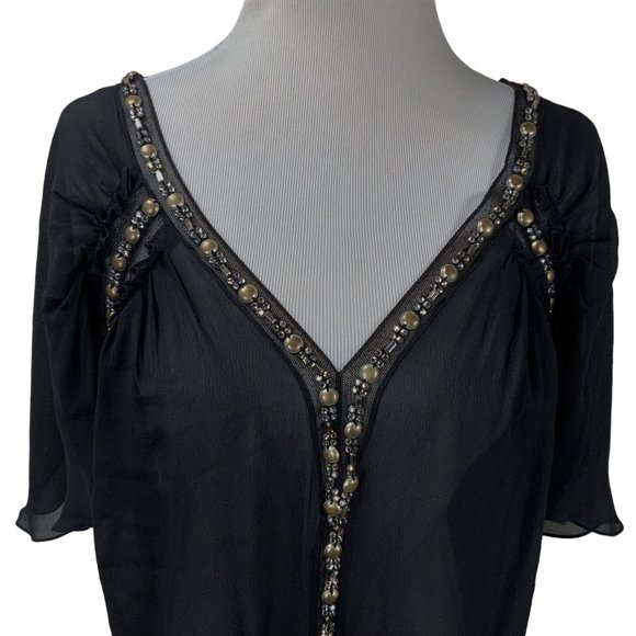 New Roberto Cavalli Black Beaded Silk Chiffon Cocktail Top Evening IT38 Tunic - Picture 9 of 12